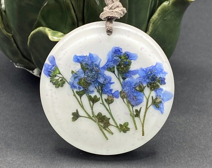 Forget Me Not Necklace September Birth Flower, Forget Me Not Necklace, Resin Pendant, Blue Flowers, Dried Flower