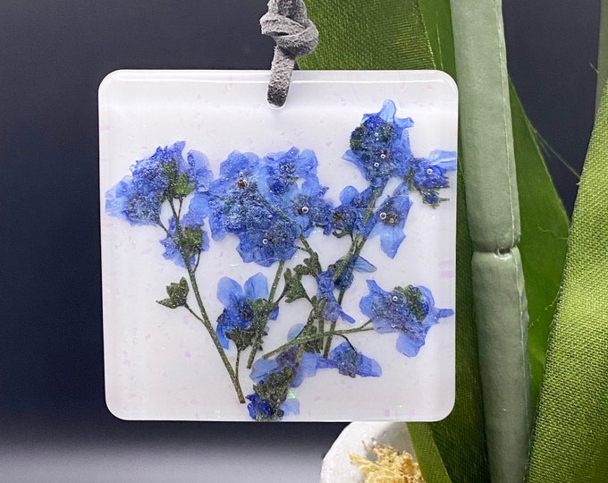 Forget Me Not Necklace Pressed Flower, Something Blue, Botanical, Flower Resin Pendant, Corded Necklace
