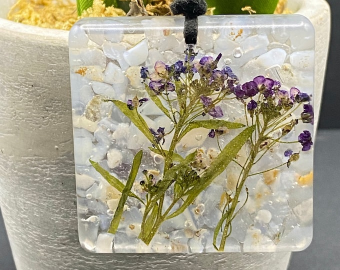 Genuine Flower Necklace Blue Lace Agate Resin Flower Pendant, Corded Necklace, Crystal Healing, Chakra