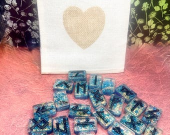 Rune Set Beach Boho Seashell Acrylic Runes Blue Iridescent Handcrafted One Of A Kind