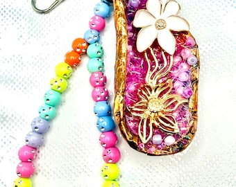 Mussel Shell Keychain Pink Jewelled Handcrafted