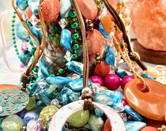 Mystery Jewelry Jar: Beaded Necklaces, Bracelets, Dried Flowers in Mug