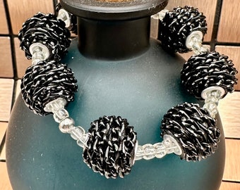 Bracelet Beaded Black Glass Beads Handmade - Earth Dweller Jewelry