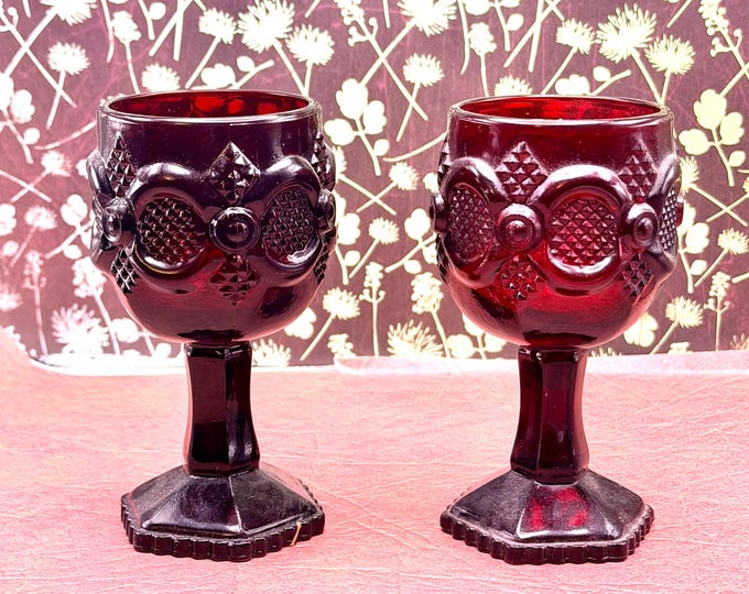 Vintage Goblets Set of 2 Wine Glasses Ruby Red Crystal Decorative