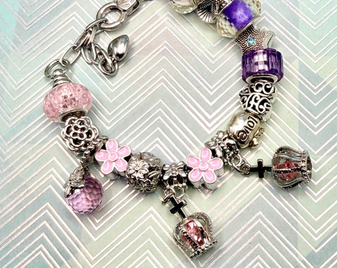 Charm Bracelet Silver Beaded Adjustable Handcrafted Jewelry