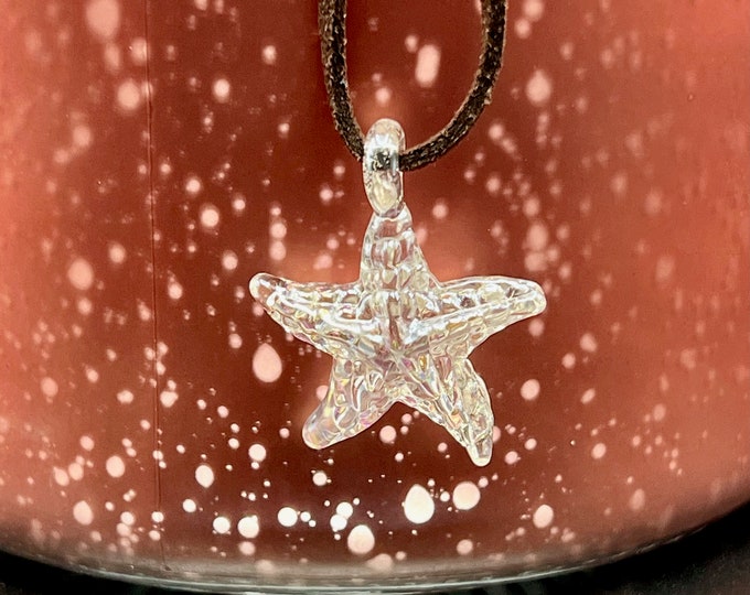 Glass Starfish Necklace, Pendant Necklace, 26" Brown Corded Necklace - Earth Dweller Jewelry