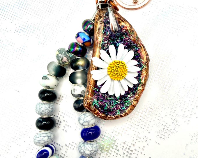 Mussel Shell Keychain Jeweled Beaded Handcrafted