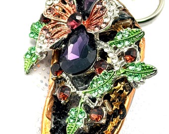 Mussel Shell Keychain Jeweled Beaded Seashell Keyring Handcrafted Made In Newfoundland Canada