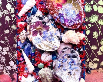 Clam Shell Art Canvas 5x7 Seashell Artwork Decor Decoupage Mixed Media