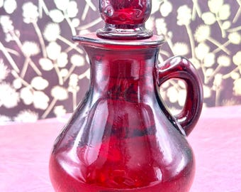 Ruby Red Cruet Vintage Crystal Glass 1980s