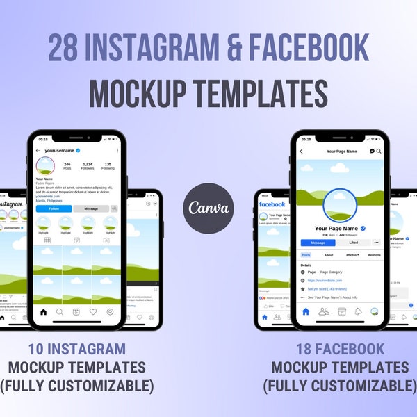 28 Instagram & Facebook Mockup Templates - Vollständig anpassbar mit Canva