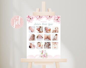 Editable Fairy Baby First Year Poster, Girls 1st Birthday,  12 Month Photo Collage Milestone Sign, Fairy Birthday Decor, F01