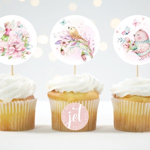Printable Fairy 1st Birthday Cupcake Toppers, Fairy Birthday Decor, Favor Tags, Instant Download, Editable Template, F01