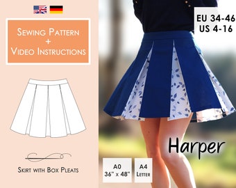 Skirt HARPER with Box Pleats PDF Sewing Pattern Sizes 34-46 (4-16) | Instant Download in A4, Letter, A0, 36“x48“