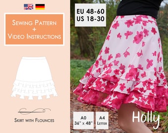 Skirt HOLLY with Flounces PDF Sewing Pattern Sizes 48-60 (18-30) | Instant Download in A4, Letter, A0, 36“x48“