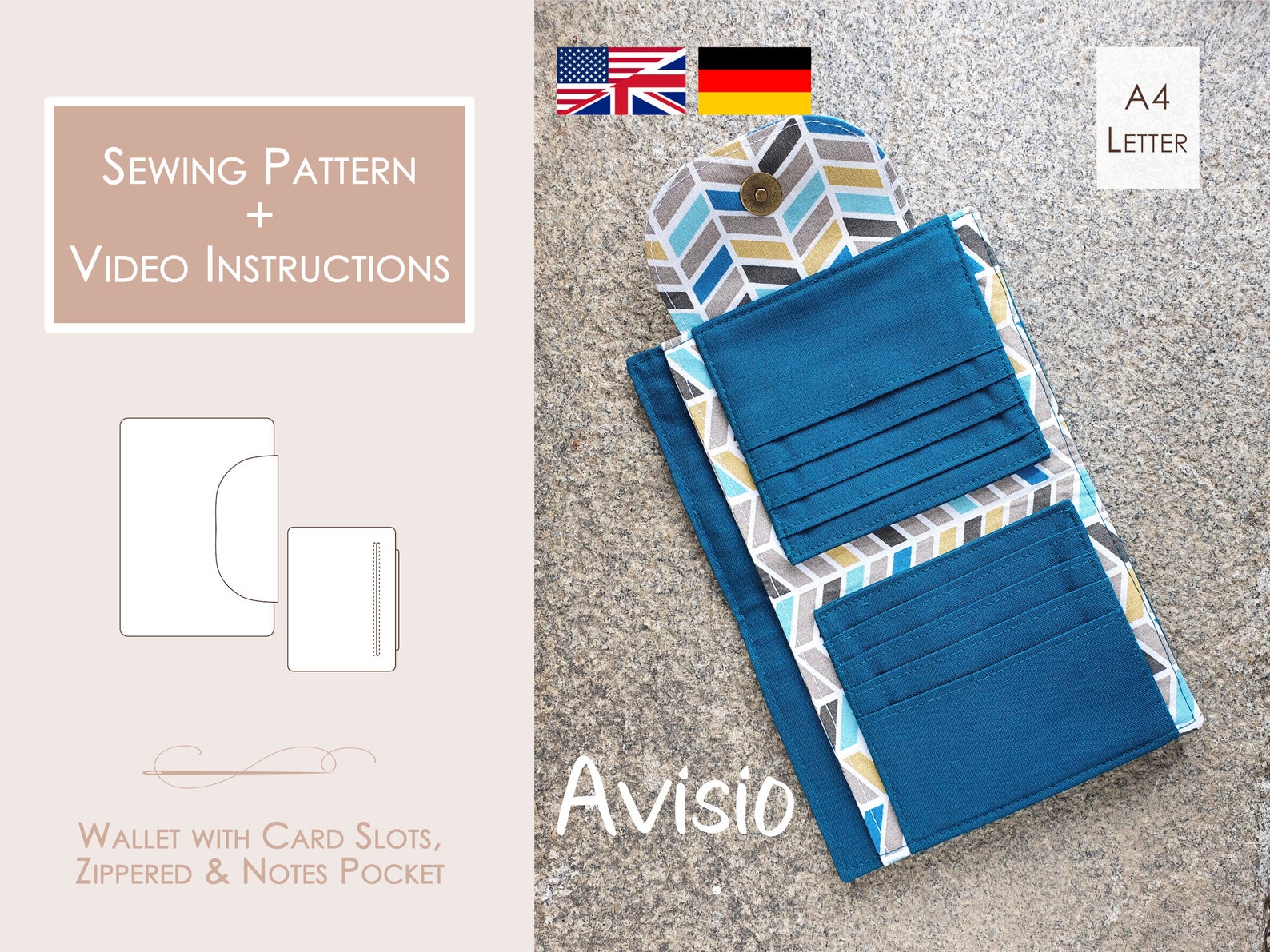 Wallet avisio Digital PDF Sewing Pattern Instant Download Etsy