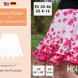 Skirt HOLLY with Flounces PDF Sewing Pattern Sizes 34-46 (4-16) | Instant Download in A4, Letter, A0, 36“x48“
