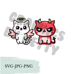 Kawaii Angel Kitty en Devil Kitty Set Svg Png Jpeg-formaat commercieel gebruik