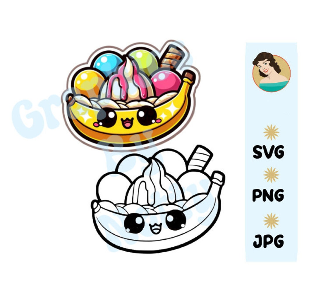 Kawaii Banana Split Jpeg/svg/png Format Commercial Use Digital Stamp ...