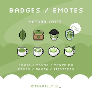 Twitch Badges / Pixel Art / Cute Matcha Latte Bit Sub Badges / Badges and Emotes / Channel points