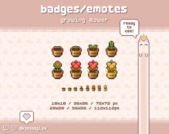 Pixel Art Flower Badges & Emotes | Twitch, Kick, YouTube, Discord | Sub Badges, Channel Points