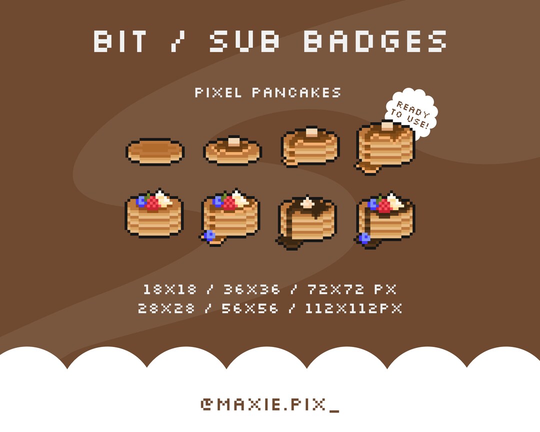 Twitch Badges / Pixel Art / Cute Pancakes Bit Sub Badges / Badges and