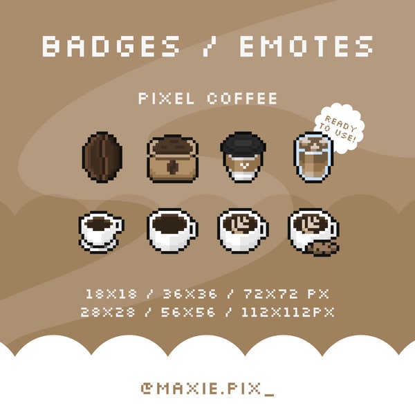 Twitch Badges / Pixel Art / Cute Coffee Bit Sub Badges / Badges and Emotes / Channel points
