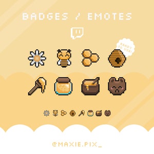 Twitch Badges / Pixel Art / Cute Honey Bit Sub Badges / Emotes / Channel points