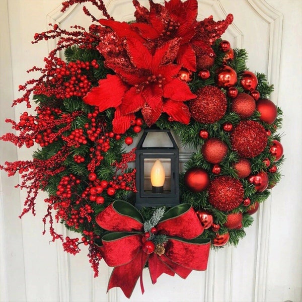 Christmas Wreath, Lighted Christmas Wreath, Door Wreath, Elegant Light Up Christmas Wreath, Thanksgiving Wreath, Door Decor, Door Decoration