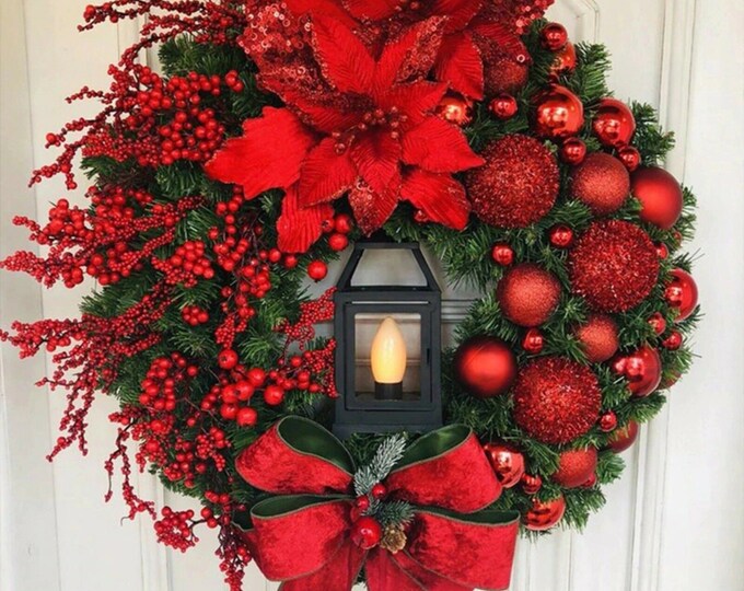 Christmas Wreath Lighted Christmas Wreath Door Wreath Etsy