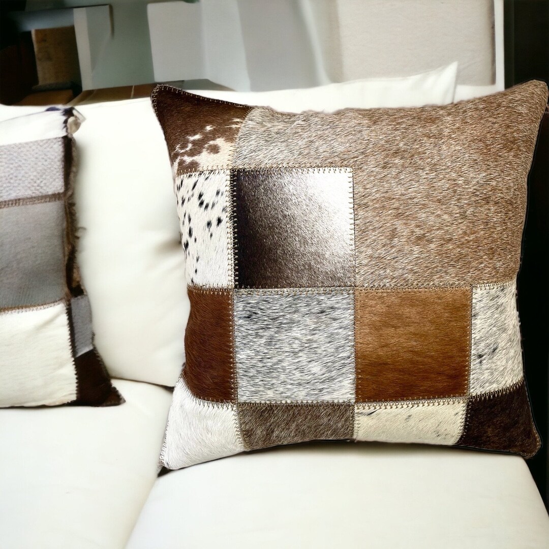 Cowhide Leather Pillow Cowhide Home Decor Sofa Decorative Etsy