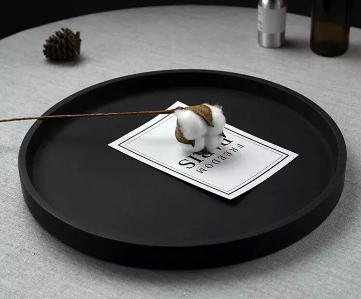 Black Concrete Round Decorative Tray Handmade Home Decor Etsy