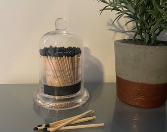 Bell jar quote cloche long match pot black or white matches candle care handmade home decor