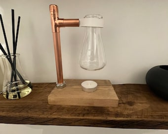 Copper lab flask science home decor diffusers handmade wooden stand oil burner warmer home decor