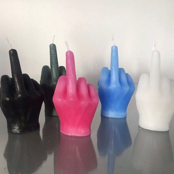 Mini fuck you middle finger flip the bird hand gesture candle soy wax choose colours 9cm x 5cm