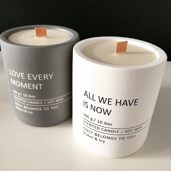 Slogan candles wood wick soy wax candle various styles chunky concrete pot large handmade home decor