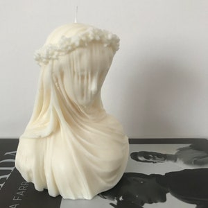 Veiled lady female head soy wax candle fragranced gothic shawl head bust sculpture