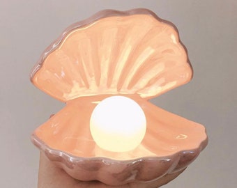 Pink Pearl Oyster lamp Light Side Table Night Light Mood Light Unique Home Decor 