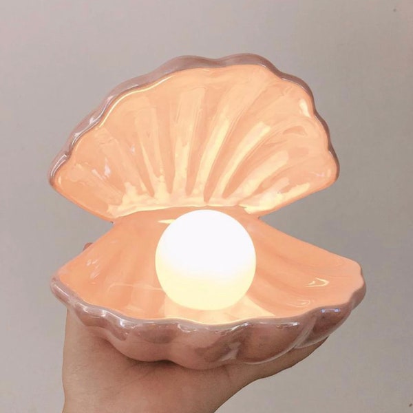 Pink Pearl Oyster lamp Light Side Table Night Light Mood Light Unique Home Decor 