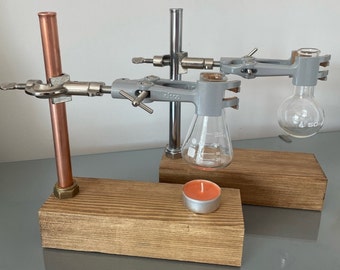 Copper chrome lab flask science home decor diffusers handmade wooden clamp stand oil burner warmer