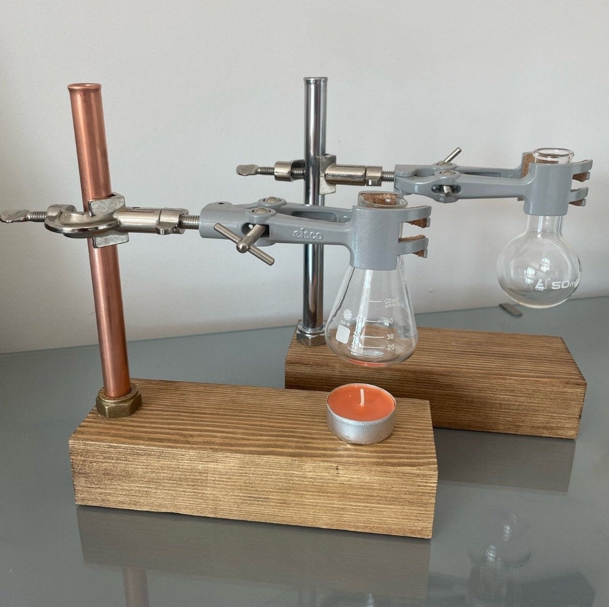 Large Early 20th c. Cast Iron and Wood Laboratory Test Tube and Beaker Stand  c.1930