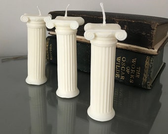 Trio x3 set of greek roman pillars taper column ancient sculpture candle | handmade home decor