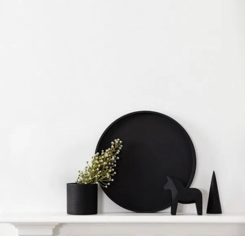 Black Concrete Round Decorative Tray Handmade Home Decor Etsy