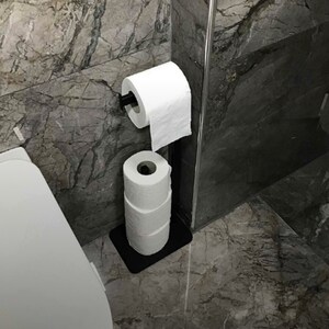 CISILY Black Toilet Paper Holder Stand with Phone Shelf, Bathroom Toliet  Decor Decoration. Tissue Roll Free Standing Storage, Rv Accessories