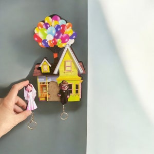 UP Cartoon Keychain, Ellie and Carl Keychain, Keychain Strap, High Quality Handmade Wooden UP Keychain, Couple Keychain, Housewarming Gift