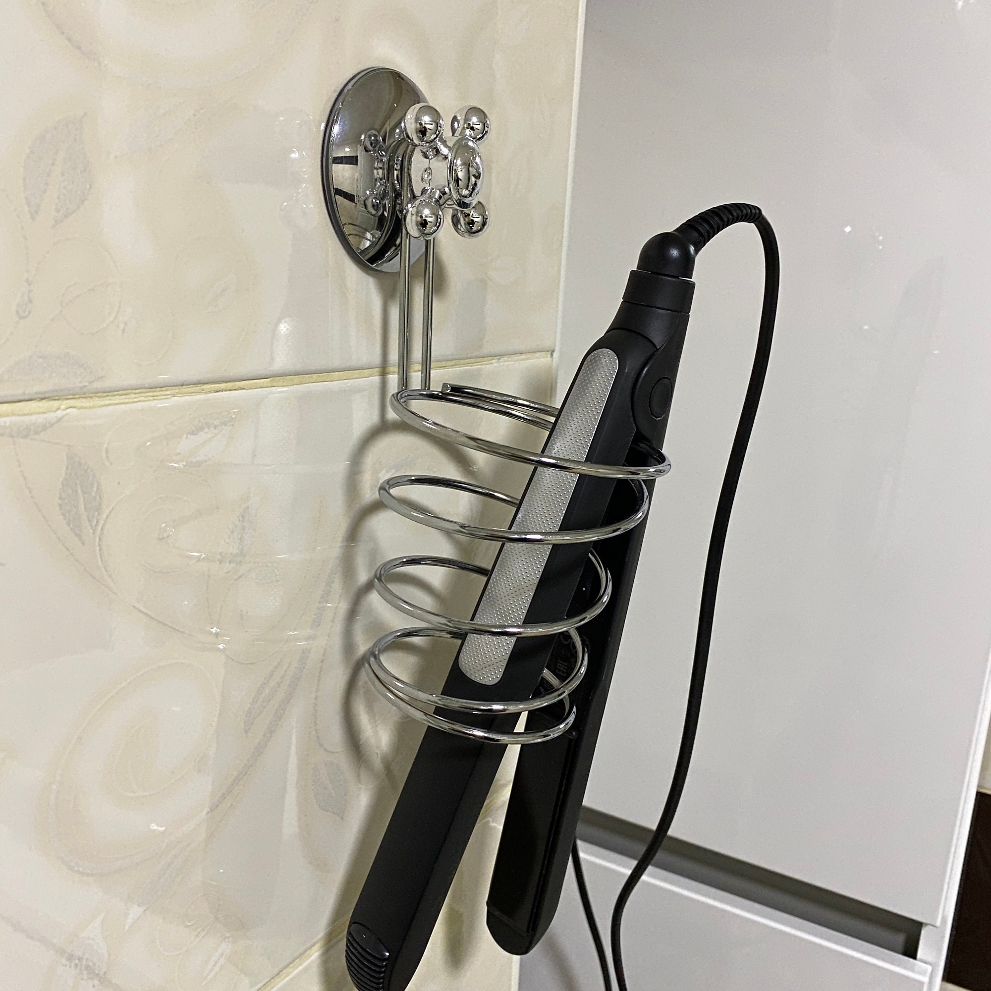 Self Adhesive Metal Hair Dryer Holder, Wall Mounted Rack Bathroom