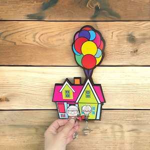 Ellie and Carl Keychain, Keychain Strap, High Quality Handmade Wooden UP Keychain, UP Cartoon Keychain, Couple Keychain, Housewarming Gift
