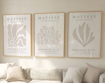 Matisse Print Set of Three, Neutral Gallery Wall Art, Beige Matisse Poster, 3 Piece Wall Art, Digital Download