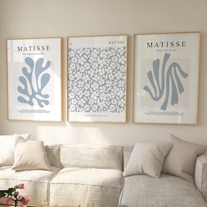 Blue Matisse Print Set of 3 - Blue Wall Art - Henri Matisse Poster - Gallery Wall Prints - Minimalist Blue Boho Prints