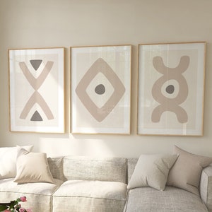 Neutral Boho Prints Set of 3, Beige Wall Art, Abstract Minimalist Gallery Art, Digital Download